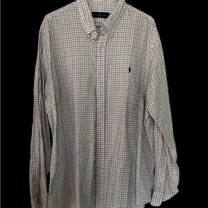 Ralph Lauren Men's White Checkered Button Down Shirt